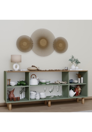 Bohem Serisi Natura 2 Kapak Pvc Hasır Desen Kül Yeşili Konsol Yeşil