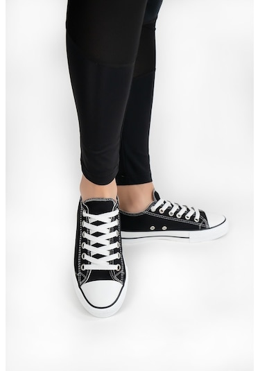Keten Günlük Unisex Spor Ayakkabı Siyah Beyaz Siyah