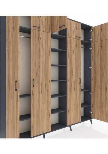 Arges Dolap 12 Raflı 9 Kapaklı 2 Askılı 220x30x243 Antrasit-çam/antrasit Atlas Çam/antrasıt