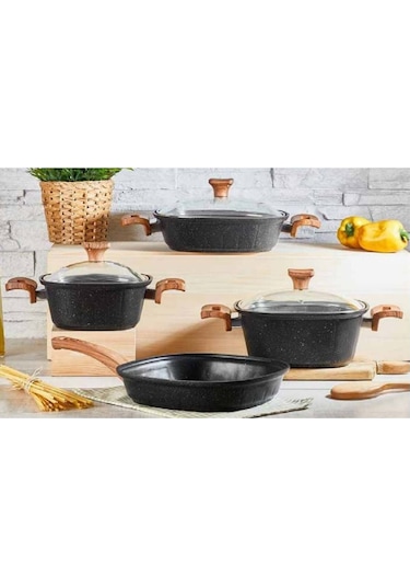 Remetta Granit Gia Kare 7 Parça Tencere Seti Siyah Siyah