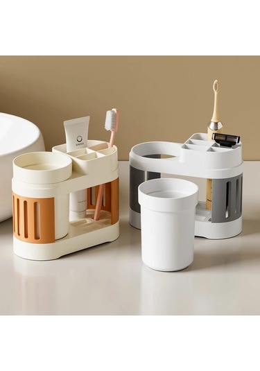 Elmpaly 1 Set Modern Plastik Diş Fırçası Tutucu Beyaz Tekli Bardaklı Yer Montajı Banyo Saklama Kutusu 1