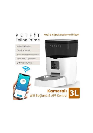 Petfit Feline Prime 3l Wi-fi Kameralı Akıllı Otomatik Kedi Köpek Mama Kabı Besleme Ünitesi Sesli Komut+çelik Kase+app Kontrol