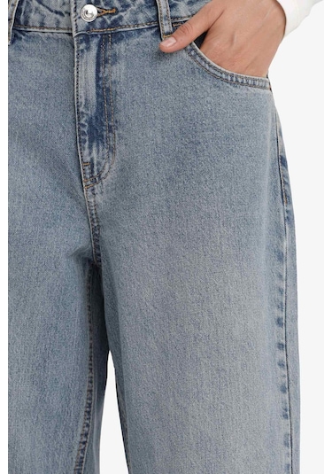 Defacto Straight Wide Yüksek Bel Uzun Jean Yıkamalı Pantolon E9126ax25aunm28 Mavi