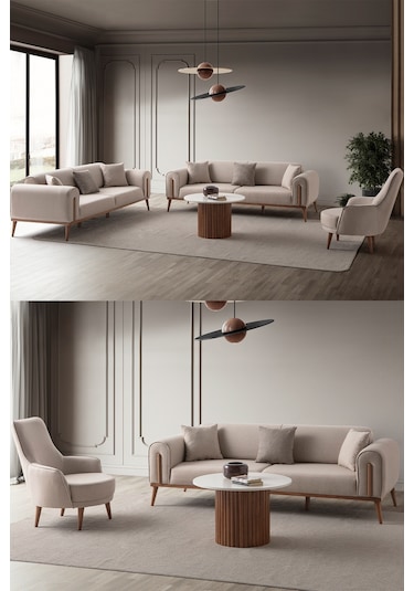 Riva 3+3+1+1 Koltuk Takımı Sütlü Kahve