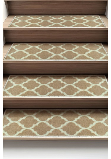 Dikdörtgen Dokuma Merdiven Halısı Kendinden Yapışkanlı Açık Kahve Bej