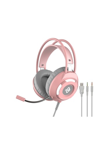 Hombey Ajazz Ax120 Pembe Kulaküstü Kulaklık - Oyun Ve Müzik İçin Aydınlatmalı, Mikrofonlu, 3.5mm+usb Bağlantılı Büyük Kulaklık