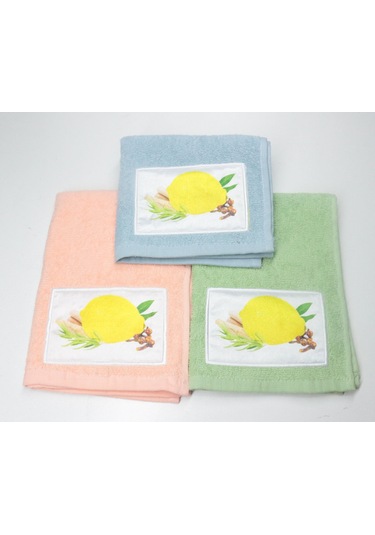 3'lü Limon Nakışlı Mutfak Havlusu Ve Kurulama Bezi %100 Pamuklu