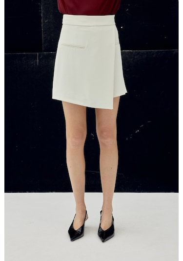 Sateen Talia Şort Etek - Ekru-137065 Ekru