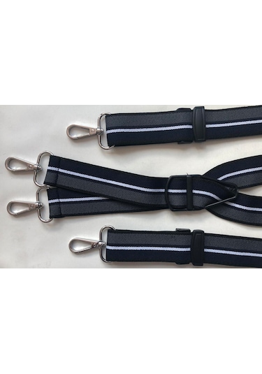 Kancalı Lacivert Gri İnce Beyaz Çizgili Pantolon Askısı 4 Kancalı