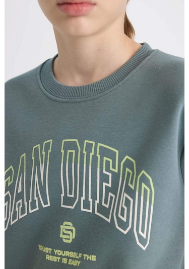 DeFacto Erkek Çocuk Bisiklet Yaka Baskılı Kalın Sweatshirt D3031A824WNGN1249