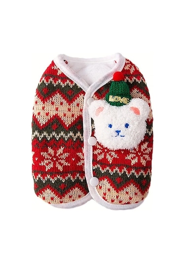 Maxaccess Kırmızı L Kedi Ve Küçük Köpekler İçin Kışlık Noel Kazak Yün Ceket