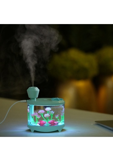 Dancemonkey Usb Mini Akvaryum Nemlendirici Ve Hava Temizleyici - 460ml Su Tankı, Led Gece Lambası