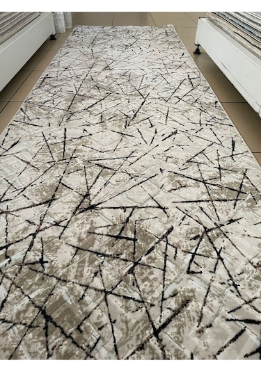 Sarar Vizon Çizgi Desenli Yıkanabilir Kaymaz Dört Mevsimlik Salon, Banyo, Balkon, Genç Odası Kesme Halı Vizon