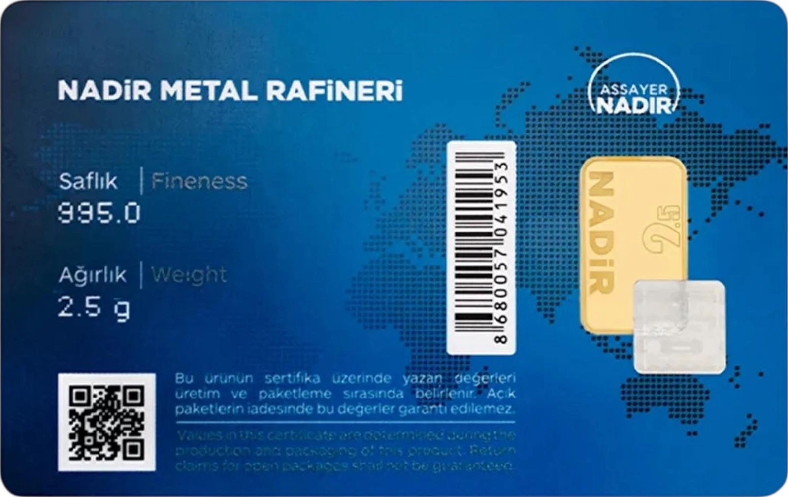 Tuğrul Kuyumculuk  24 Ayar Külçe Altın 2.5 G