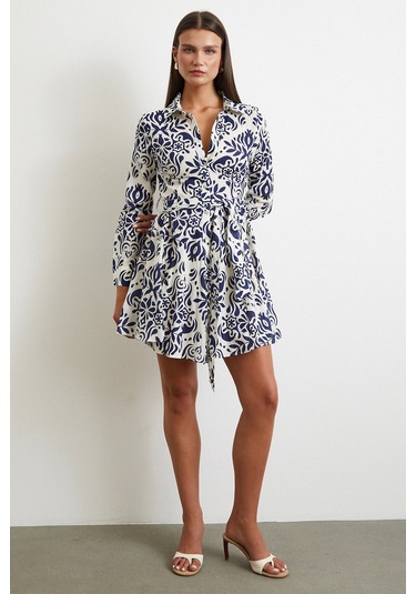 Godeli Desenli Elbise Lacivert Lacivert