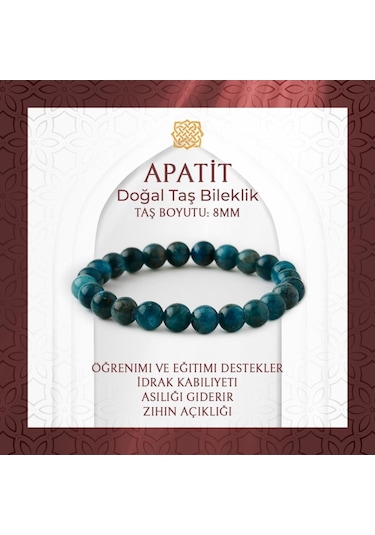 Saff Doğaltaş Mavi Apatit 8 MM Doğal Taş Bileklik Çok Renkli
