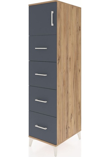 Kronos Dolap Tek Raflı 4 Çekmeceli Tek Kapaklı 44x59x182 Çam-... Çam