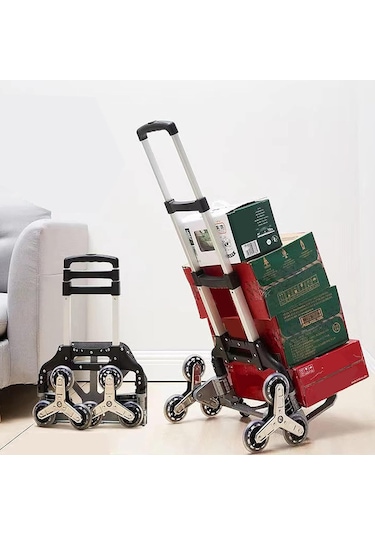 Pro Seri 6 Tekerli 80kg Kapasiteli Merdiven Çıkabilen Katlanır Taşıma Arabası Koli Yük Paket Aracı