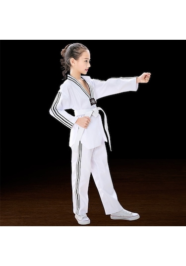 Sones Çocuk Yetişkin Pamuklu Erkek Ve Kadın Tekvando Giyim Eğitim Üniformaları Artı Bar Beyaz Çok Renkli
