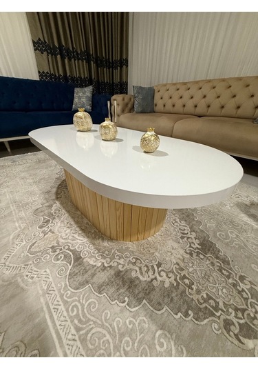 Oval Model 120x60 Cm Doğal Ayak Kalın Kenarlı Orta Sehpa Ahşap Ayaklı Doğal