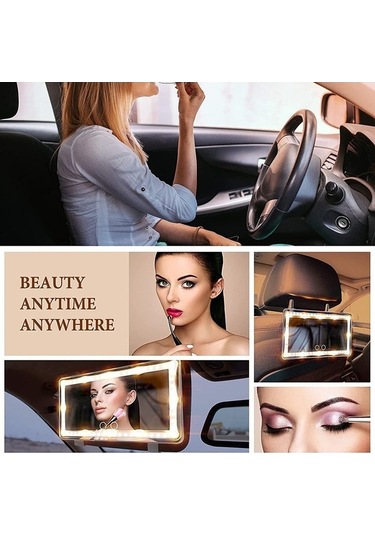 Pazly Araba Güneşlik Ayna Usb Şarj Edilebilir Kozmetik Makyaj Aynası 3 Işık Modlu Dokunmatik Ekran - Beyaz, Renk: Mavi