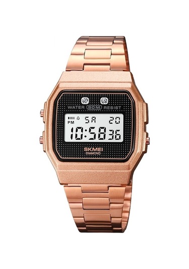 Skmeı 1952 Reçine Aynalı Abs Kasa Su Geçirmez Elektronik Saat Gül Altın Çelik Kemer Kahverengi Kahverengi