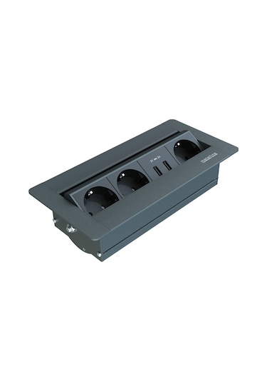 Metalline® Sole-line Dönmeli Masaüstü Priz Kutusu Usb - Antrasit