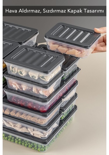 Meleni Home 24 Parça Mikrodalga Uyumlu Saklama Kabı 2x2400 ML 4x1200 ML 6x1170 ML 12x600 ML Antrasit