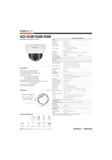 Samsung Uyumlu / Wisenet HCD-7010R 4MP (QHD) Analog IR Ledli Dome Kamera