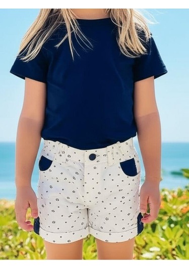 Erkek Bebek Pamuklu Desenli Şort-15846 Beyaz