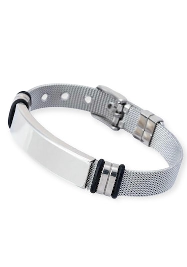 Tamamı Çelik Silver Kemer Kordonlu Şık Çelik Bileklik 23 Cm