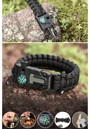 Buffer 5'i 1 Arada Çok Fonksiyonlu Hayatta Kalma Bilekliği Pusula, Düdük, Çakmak Taşı Ve Şemsiye İpi Bileklik Mavi