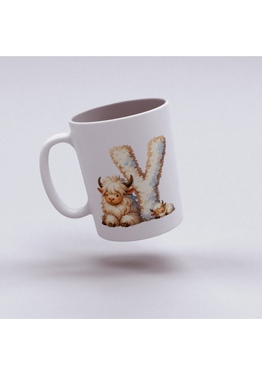 Y Harfi Tasarım Bardak, Sevimli Hayvan Temalı Harf Bardağı Beyaz