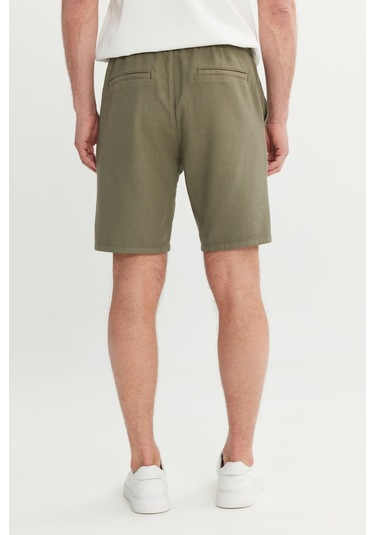Erkek Hakı %100 Pamuk Comfort Fit Beli Bağlamalı Flamlı Yan Cep Şort Haki
