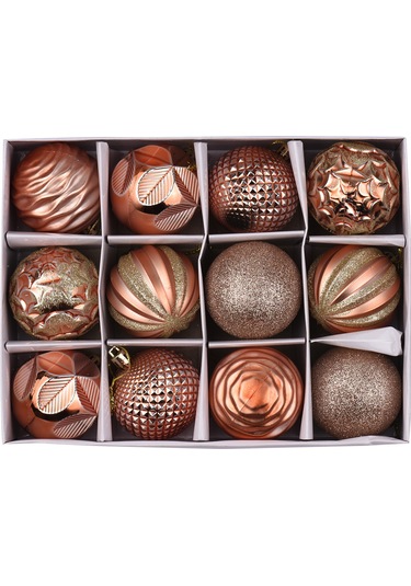 Qingmipy 12 Adet 6cm Pvc Noel Ağaç Dékorasyonu, Rose Gold Renkli Asılı Noel Topları, Noel Sokak Ve Ev Dekoru