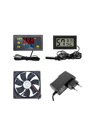 Kuluçka Makinesi Seti - 4 Parça - W3230 Termostat 220v - Isı Nem Ölçer - 12v Adaptör - 120x120 12v Fan-4934