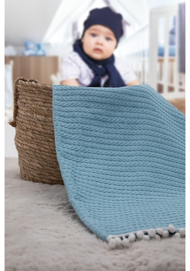 %100 Pamuk Cherry Bebek Battaniyesi Pamuklu Pike 100x120 - Turkuaz
