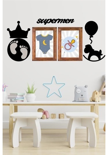 Evyora Deco103 Supermen Dekoratif Duvar Süsü Tablo Aksesuar Ahşap Tasarım Hediye Pano Sticker Seti