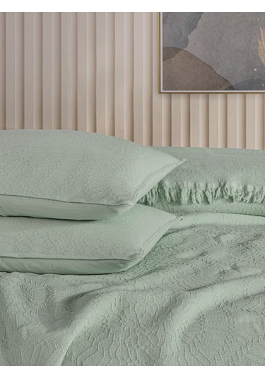 Jakarlı Daire Yatak Örtüsü Seti Çift Kişilik Mint Mint