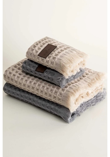 Ecocotton Seren Bej/antrasit %100 Organik Pamuk 4 Parça Havlu Seti Bej