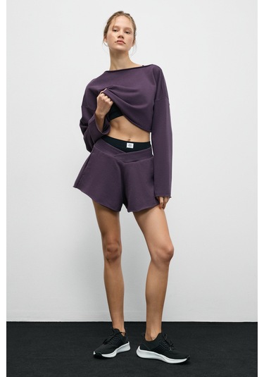 Urban Beat Cybele Kadın Kayık Yakalı Oversize Uzun Kollu Mor Sweatshirt Mor
