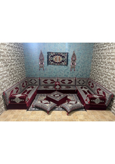 Coton Şark Köşesi 20cm Kalınlığında Minder Takımı Bordo