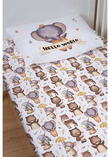Organik Bebek Boy Lastikli Çarşaf Seti 80x140 - Sevimli Orman Arkadaşım Fil