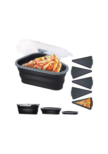 Mamül Kalitesi Silikon Pizza Depolama Kutusu - 5 Mikrodalga Uyumlu Servis Tablası İle Yeniden Kullanılabilir, Leak-proof, Bpa Free Siyah Siyah Siyah