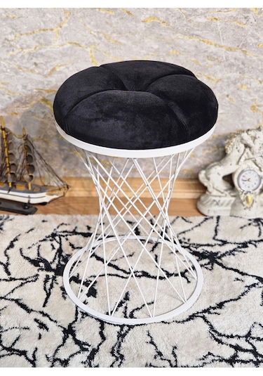 Yuvarlak Beyaz Boyalı Puf Oturak - Bench - Ayak Ucu Oturak - Beya 001