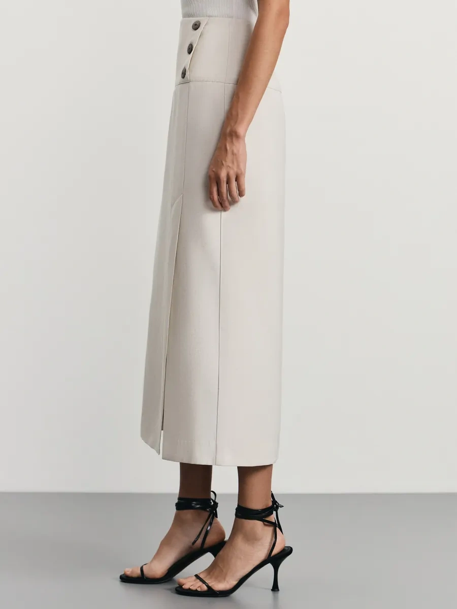 Zarına Dekoratif Düğmeli Kurşun Kalem Etek 432730006 Sütlü