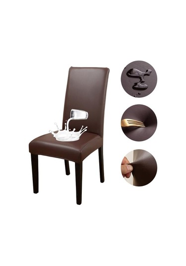 Kahve Pu Deri Kumaş Düz Renk Sandalye Kapak Su Geçirmez Yemek Koltuğu Sandalye Kapakları Otel Ziyafet Düğün Koltuk Kapakları Sandalye Koruyucu
