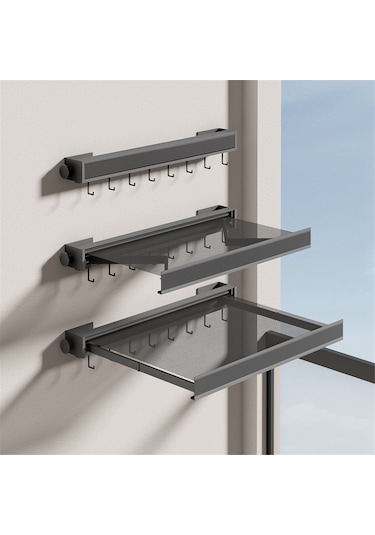 Xiaaokeji Geri Çekilebilir Görünmez Katlanır Çamaşır Kurutma Rafı,delmesiz,beyaz Beyaz