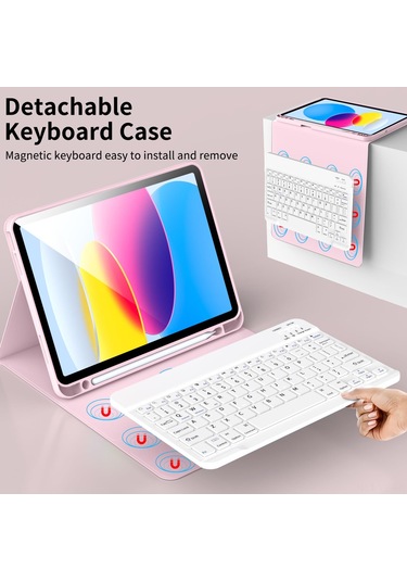 Yunboo İpad Uyumlu 10. Nesil 10.9 İnç Ve İpad Uyumlu 11 2025 A16 İçin Manyetik Bluetooth Klavye Koruyucu Kılıf - Pembe