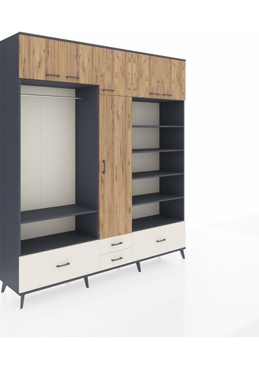 Hyperion Dolap 18 Raflı 4 Çekmeceli Tek Askılı 220x44x243 Antrasit-çam/aytaşı Atlas Çam/aytası